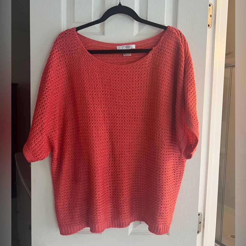 Short Sleeve Sweater Top, Coral, XL
